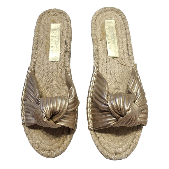 ASOS Jade Knotted Espadrille Platform Sandals Gold - Picture 2 of 7